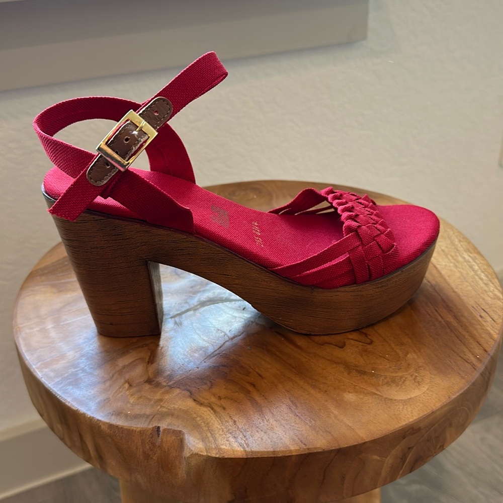 Red Platform Braided Strap Sandal - Women